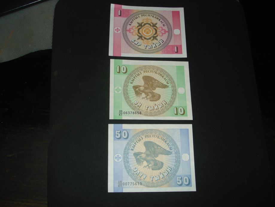 Lot Kyrgyzstan 1,10,50 tyin 1993.UNC