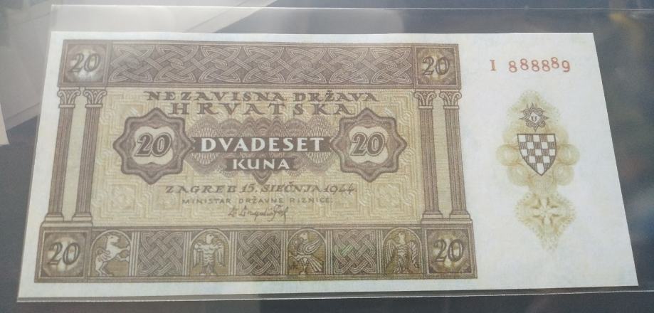 HRVATSKA 20 KUNA 1944  - 1 SLOVO