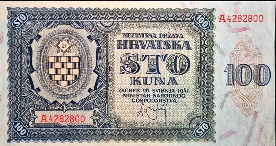 NEZAVISNA DRŽAVA HRVATSKA 100 KUNA 1941.