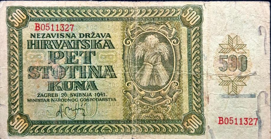 NEZAVISNA DRŽAVA HRVATSKA 500 KUNA 1941.