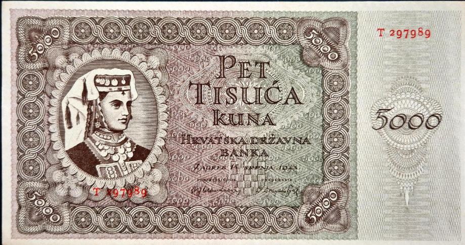 NEZAVISNA DRŽAVA HRVATSKA 5000 KUNA 1943.