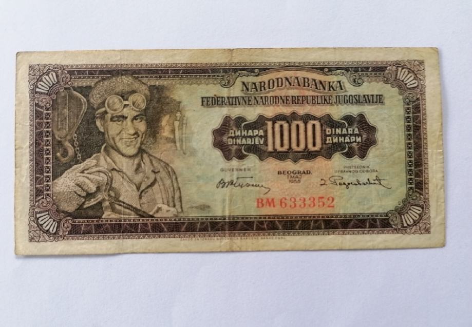 novčanica 1000 dinara 1955.god