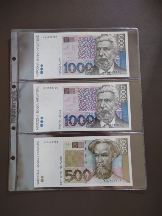 Novčanice od 1000 i 500 kuna - STARČEVIĆ i MAŽURANIĆ - XF do UNC kvali