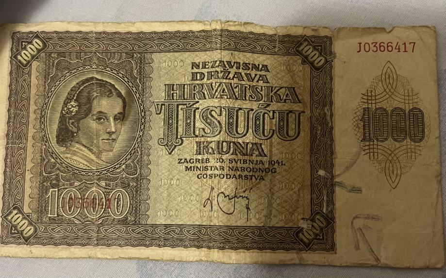 Novčanica Nezavisna država Hrvatska / NDH 1000 kuna 1941.