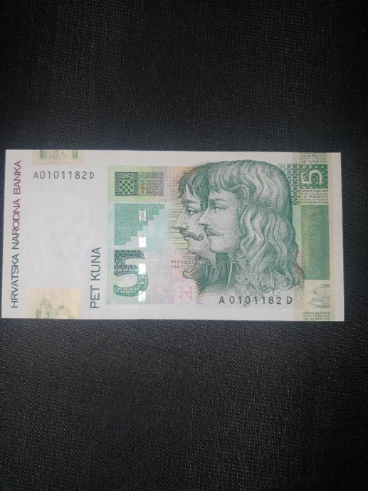 Novčanica UNC 5 Kuna, 2001.