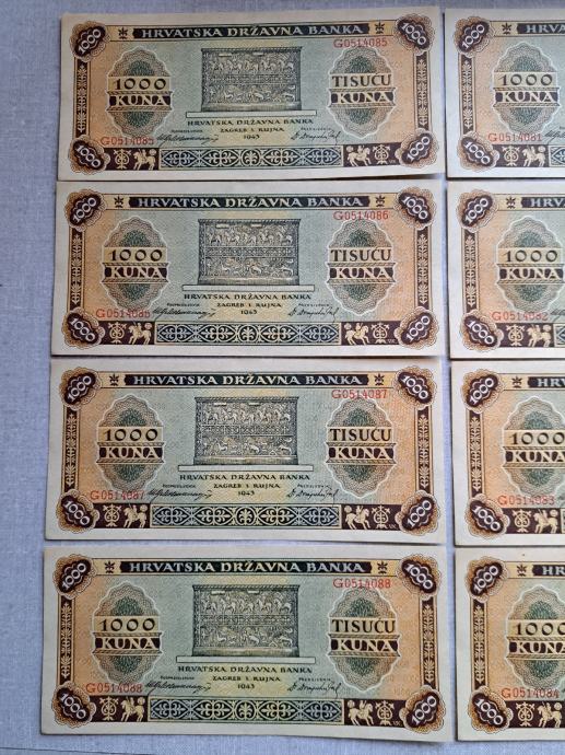 Novcanice iz vremena NDH, od 1000 kuna, 1943.godine, UNC, cijena 15 eu