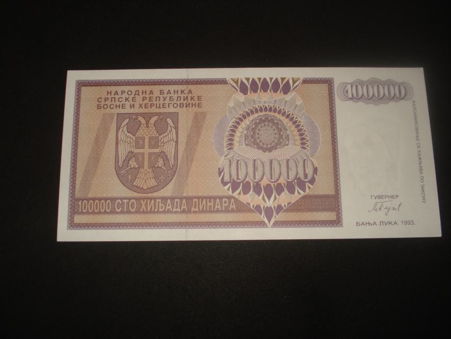 Rep.Srpska Banja Luka 100000 dinara 1993.UNC