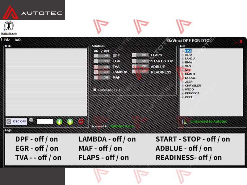 DaVinci 1.0.28 DPF EGR DTC TVA LAMBDA ADBLUE