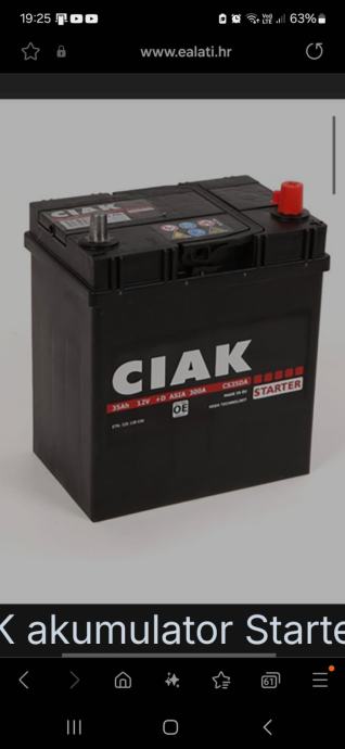 AKUMULATOR CIAK STARTER 12V-35AH D+ ASIA