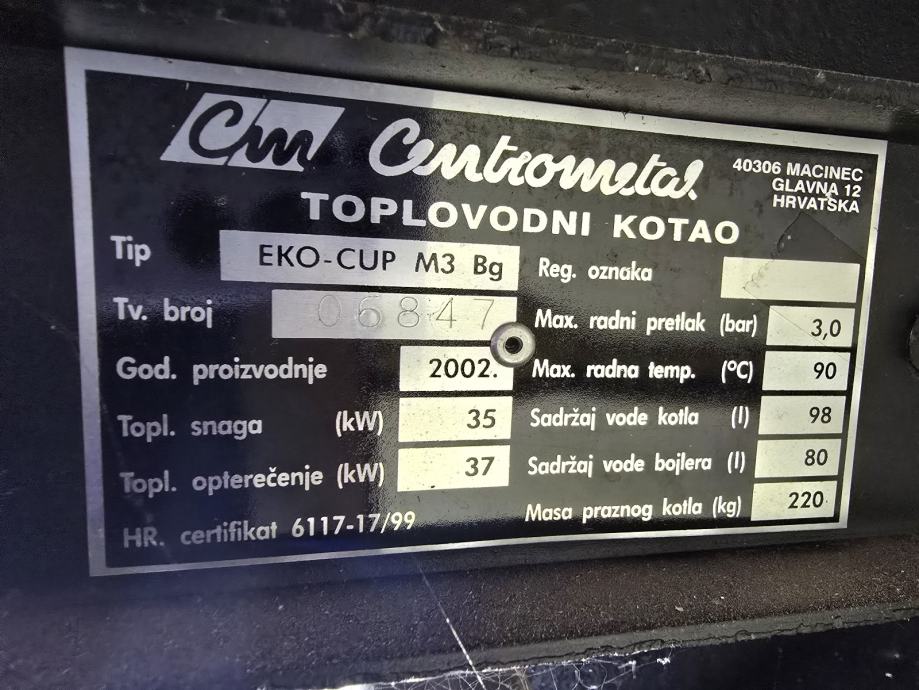 Centrometal na loz ulje 35 kw i bacva 750 l pvc