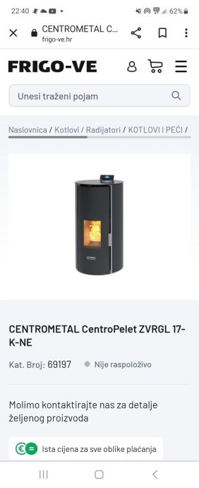 Nova peć na pelete Centrometal za centralno