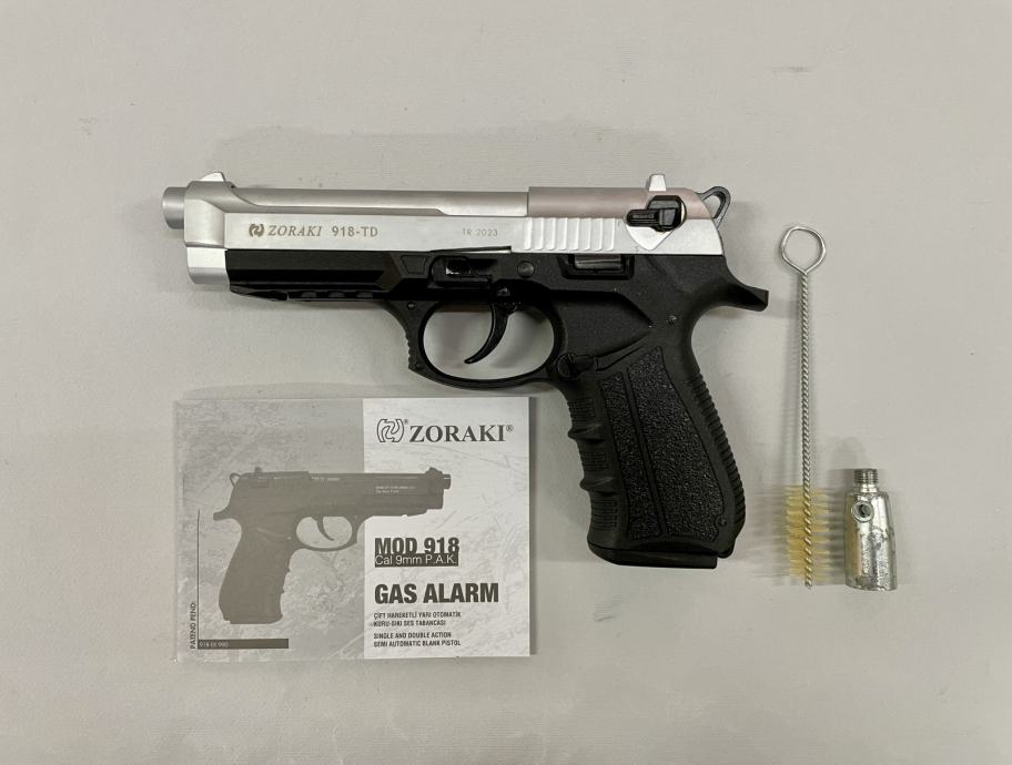 Startni/Plinski Pištolj ZORAKI 918 Mat Chrome , 9 mm. ,Novo u Trgovini