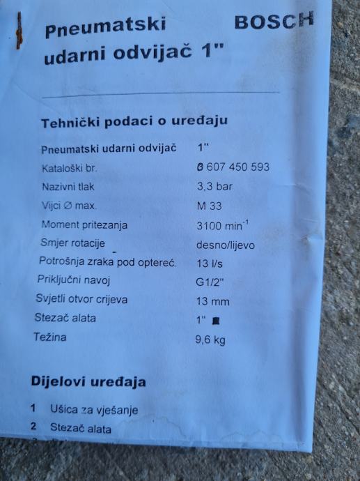 Pneumatski udarni odvijač Bosch prihvat 1"