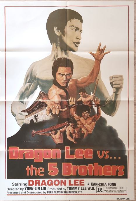 Dragon Lee Vs. the 5 Brothers 1978 original US kung fu movie poster.