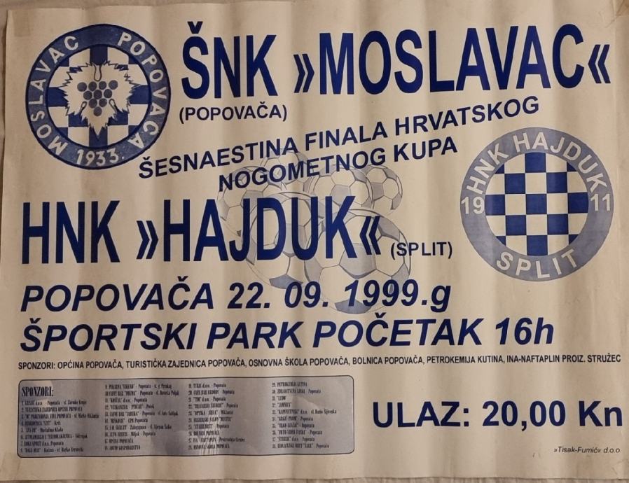 Moslavac Popovača - Hajduk Split, plakat najave utakmice 1999