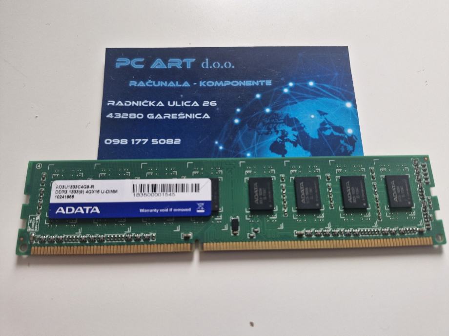 ADATA 4GB DDR3, PC3 2Rx8 10600, 1333 MHz - Račun / R1 / Jamstvo