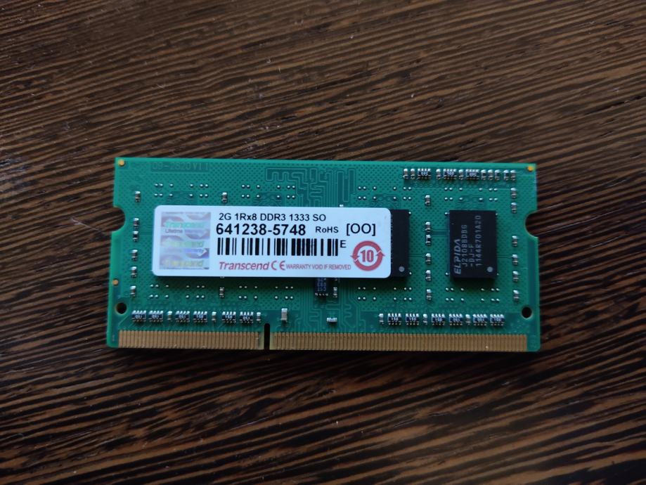 DDR3 RAM 1333MHz 2GB Transcend SO-DIMM, 1 pločica