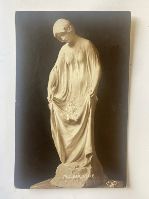 Vintage art postcard sculpture Melancholy Melancholie