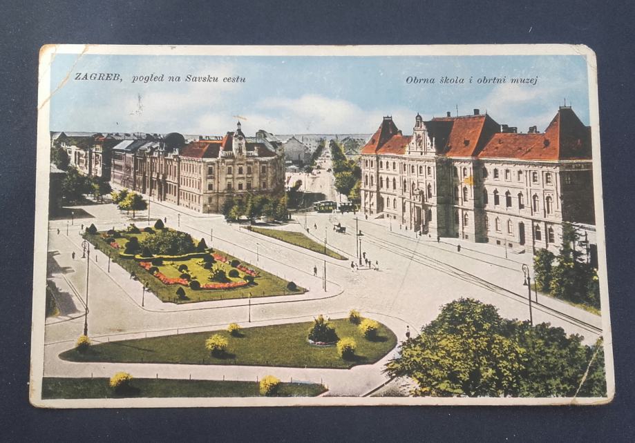 Zagreb,pogled na Savsku ulicu-Obrtna škola i obrtni muzej-putovala1930