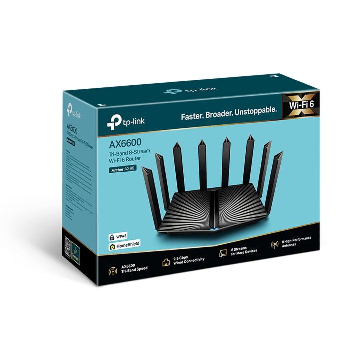 TP-Link Archer AX90, AX6600 Tri-Band Gigabit Wi-Fi 6 Router