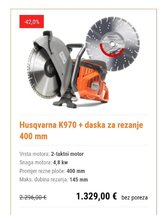 Husqvarna K970 ručna pila + rezna ploča 400 mm AKCIJA