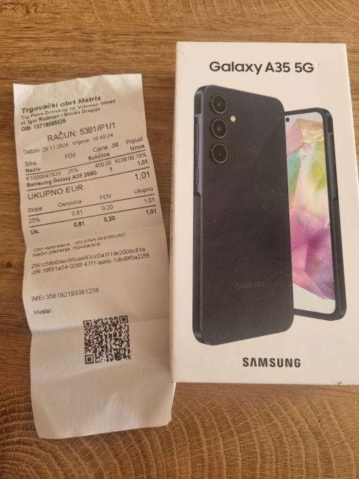 SAMSUNG GALAXY A35 5G 8/256GB ZAPAKIRAN RACUN GARANCIJA