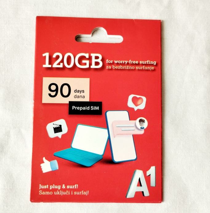 A1 internet SIM kartica, 120Gb / 90 dana