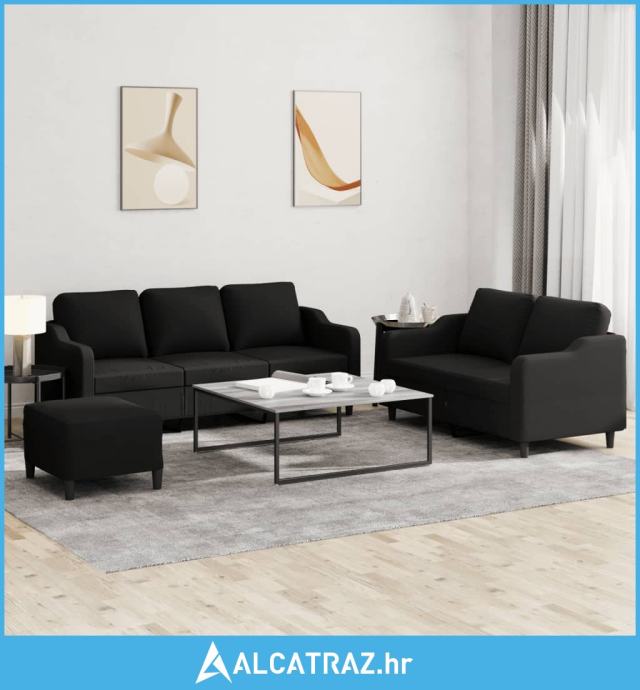 3-dijelni set sofa s jastucima crni od tkanine - NOVO