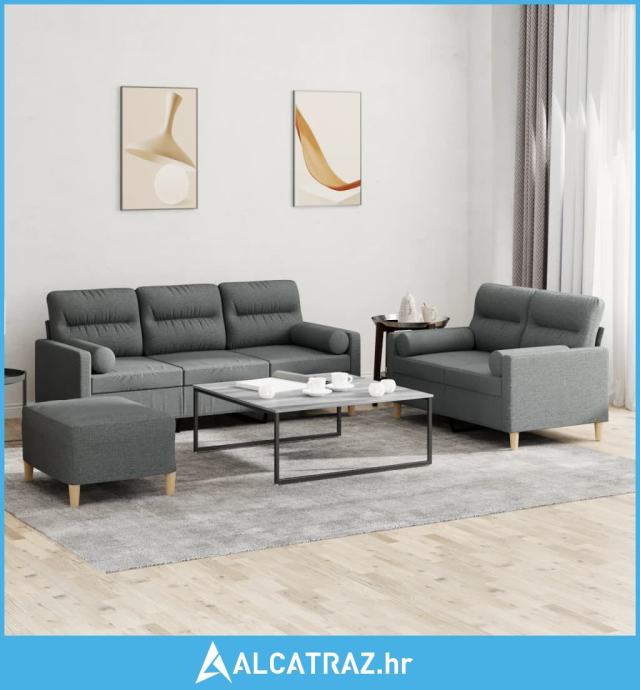 3-dijelni set sofa s jastucima tamnosivi od tkanine - NOVO