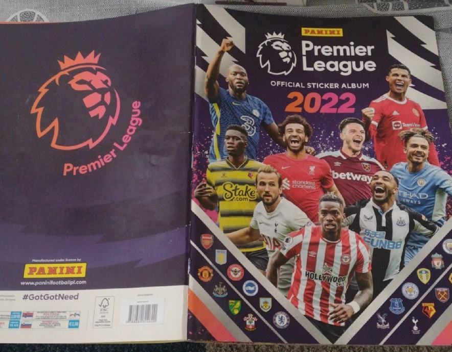 PANINI Premier League OFFICIAL STICKER ALBUM 2022 s par zalijepljenih