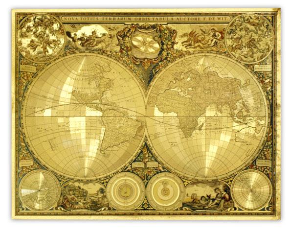 Karte svijeta iz 17. st. - zlatotisak 3D