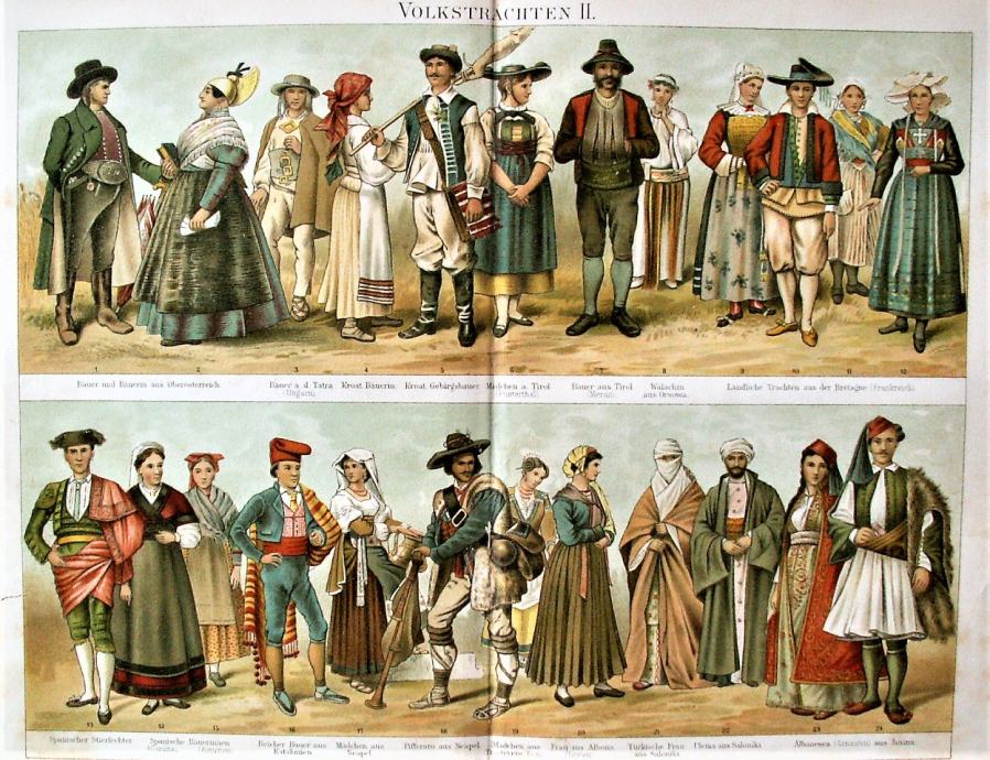 LITOGRAFIJA - TRADICIJSKA MODA FOLKLOR  NARODNE NOŠNJE HRVATSKA