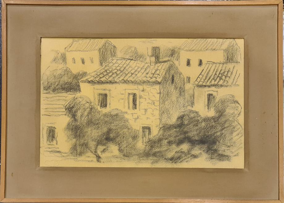 Oton Postružnik "Pejzaž" ugljen 35x50cm; iz 1950. god;