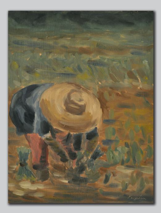 Ulje na platnu - žena koja radi u polju - ekspresionizam - umjetnost