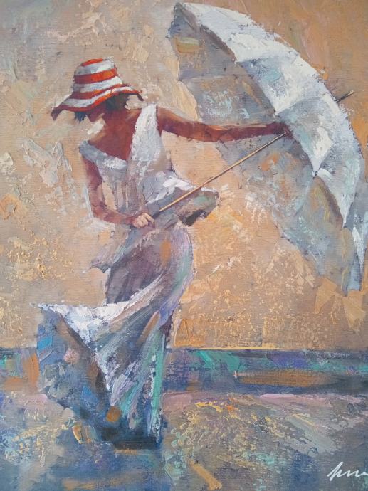 Umjetnička slika Djevojka s kišobranom