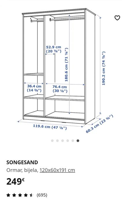 Ikea ormar 120 x 190 cm