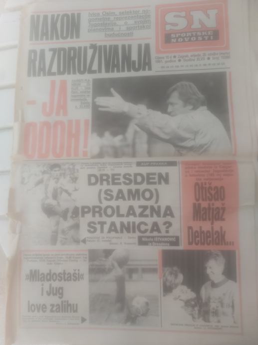 SPORTSKE NOVOSTI 1991 GODINA DINAMO DRESDEN-CRVENA ZVEZDA IVANIŠEVIĆ R