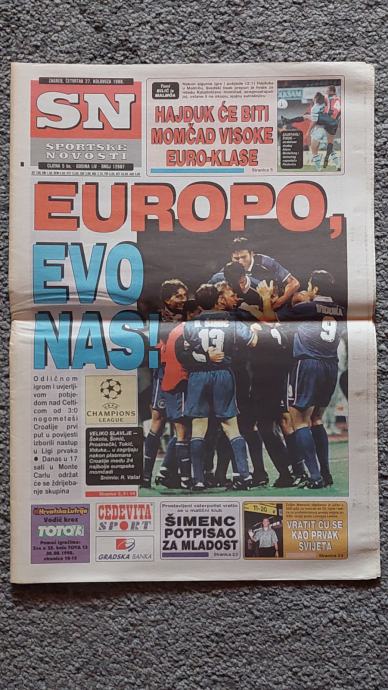 Sportske novosti 27.8.98 Dinamo Liga prvaka