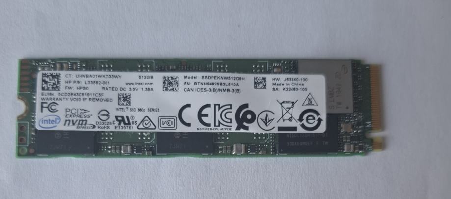 Prodajem Intel-ov disk, SSD, M.2 NVMe PCIe, 2280, 512GB