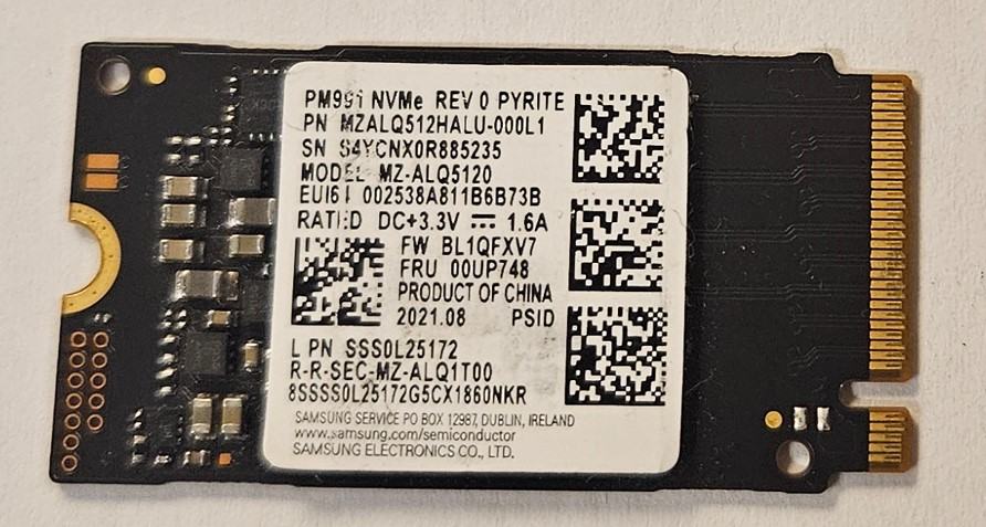 Samsung NVMe PM991 SSD 512GB M.2 2242 42mm PCIe Gen3 x4