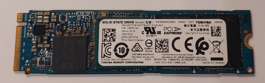 Toshiba 256GB NVMe SSD, PCIe Gen3 4lanes 2280 M.2, KXG6AZNV256G