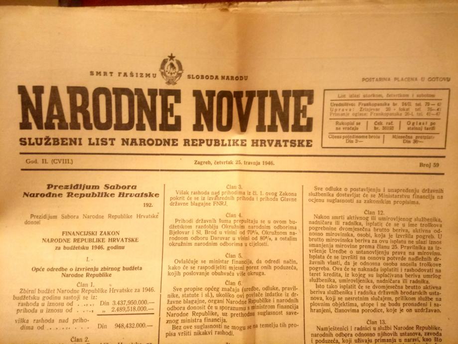 Narodne novine iz 1945. i 1946.