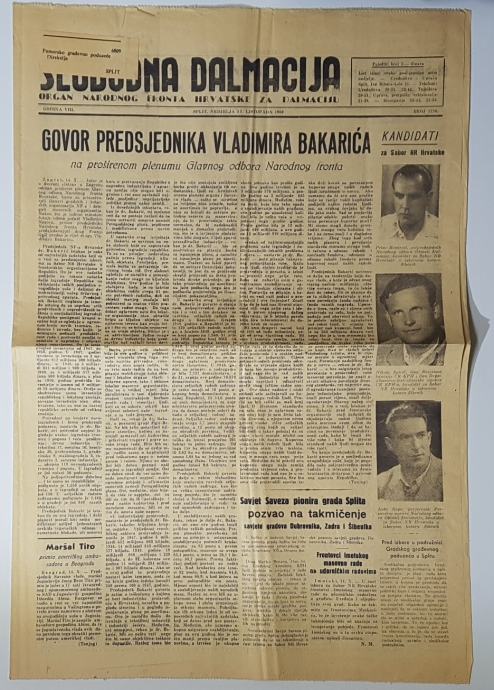 SLOBODNA DALMACIJA DNEVNE NOVINE 4 Stranice 1950 G