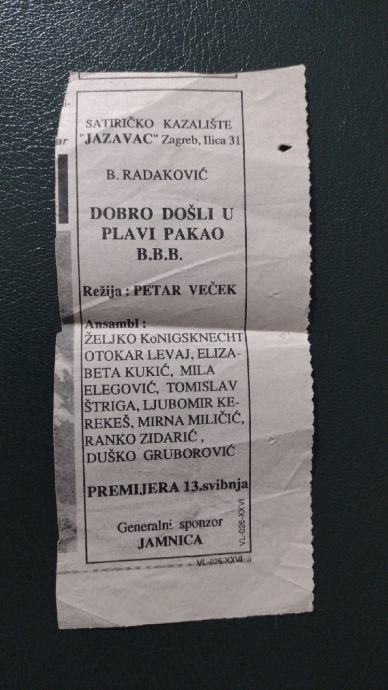 DOBRO DOŠLI U PLAVI PAKAO B.B.B. PREMIJERA 13.svibnja 1994. dinamo Zgb