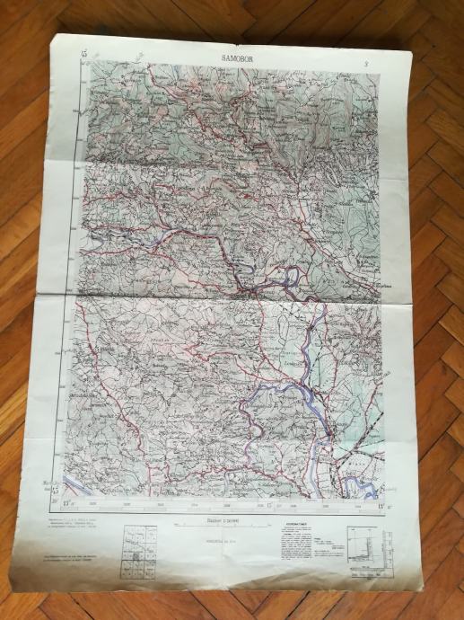 Stara topografska karta Samobor 3, 1:50 000, dimenzije 69x48cm