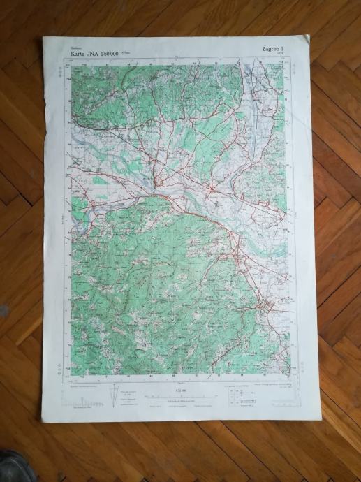 Stara topografska vojna karta JNA Zagreb 1, 1:50 000, dimenz: 69x48cm