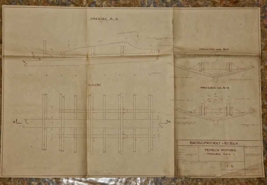 Stari veliki nacrt Temelji motora Pasara 4,60 Brodoprojekt - Rijeka
