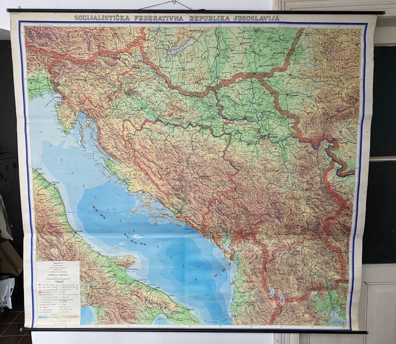 Zidna geografska karta JUGOSLAVIJE SFRJ 1980. godina