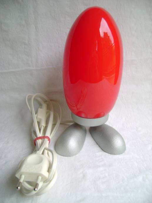 IKEA noćna lampica Red Glass Dino Egg Silver Feet iz 90-ih -stolna lam