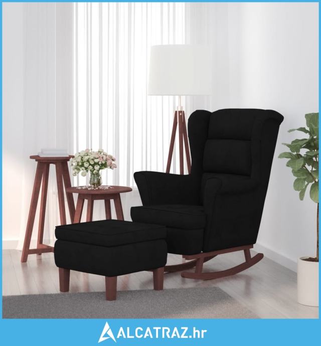 Stolica za ljuljanje s drvenim nogama i stolcem crna baršun - NOVO